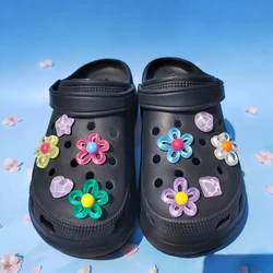 Hot sales 9pcs 5 petal flower Hole shoe Charms Designer DIY Shiny Bling Shoes Decaration for Clogs Kids Boys Women Girls Gifts