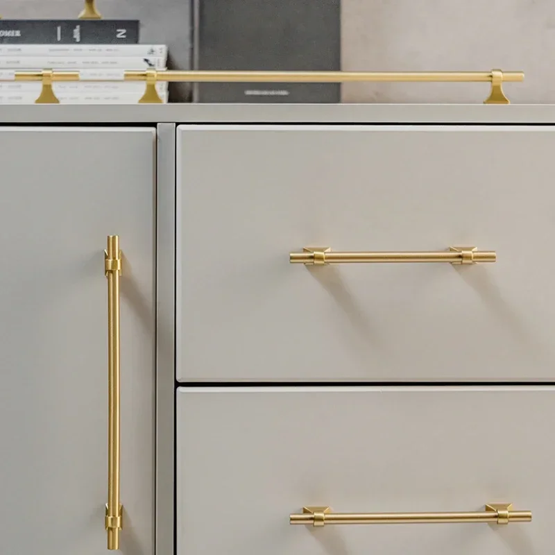 Tinyhob Solid Brass Cabinet Knobs Long Door Pull T-bars Kitchen Cloakroom Wardrobe Handle and Knobs/  Non Fading Process