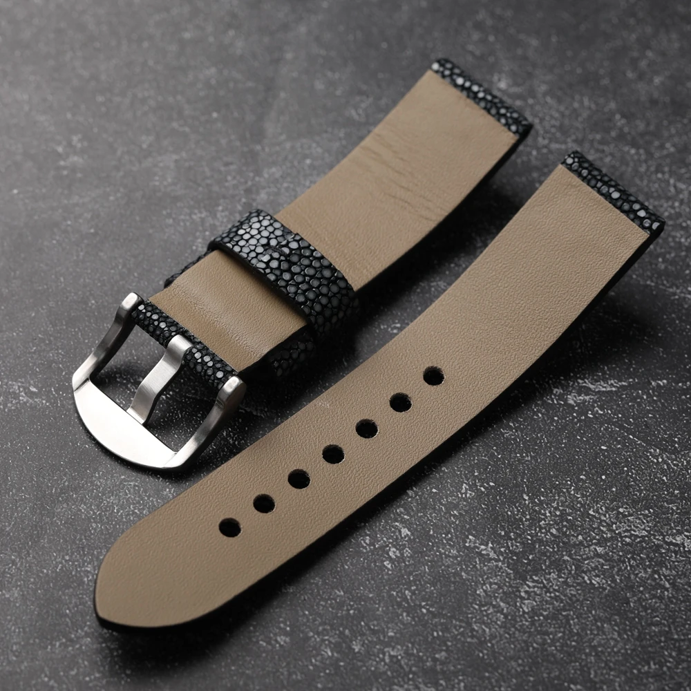 Handmade Manta Rays Leather Watchband 20 22 24MM Black Grey Soft Genuine Leather Strap for PAM gt 2 3 Bracelet Soft Bright