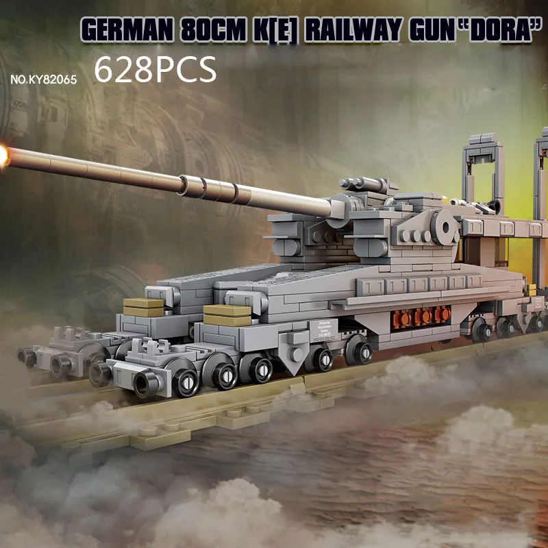 

WW2 Brick Military Vehicle Batisbrick 800cm KE Railway Gun Dora Build Block World War Germany Army Force Figure Toy Collection