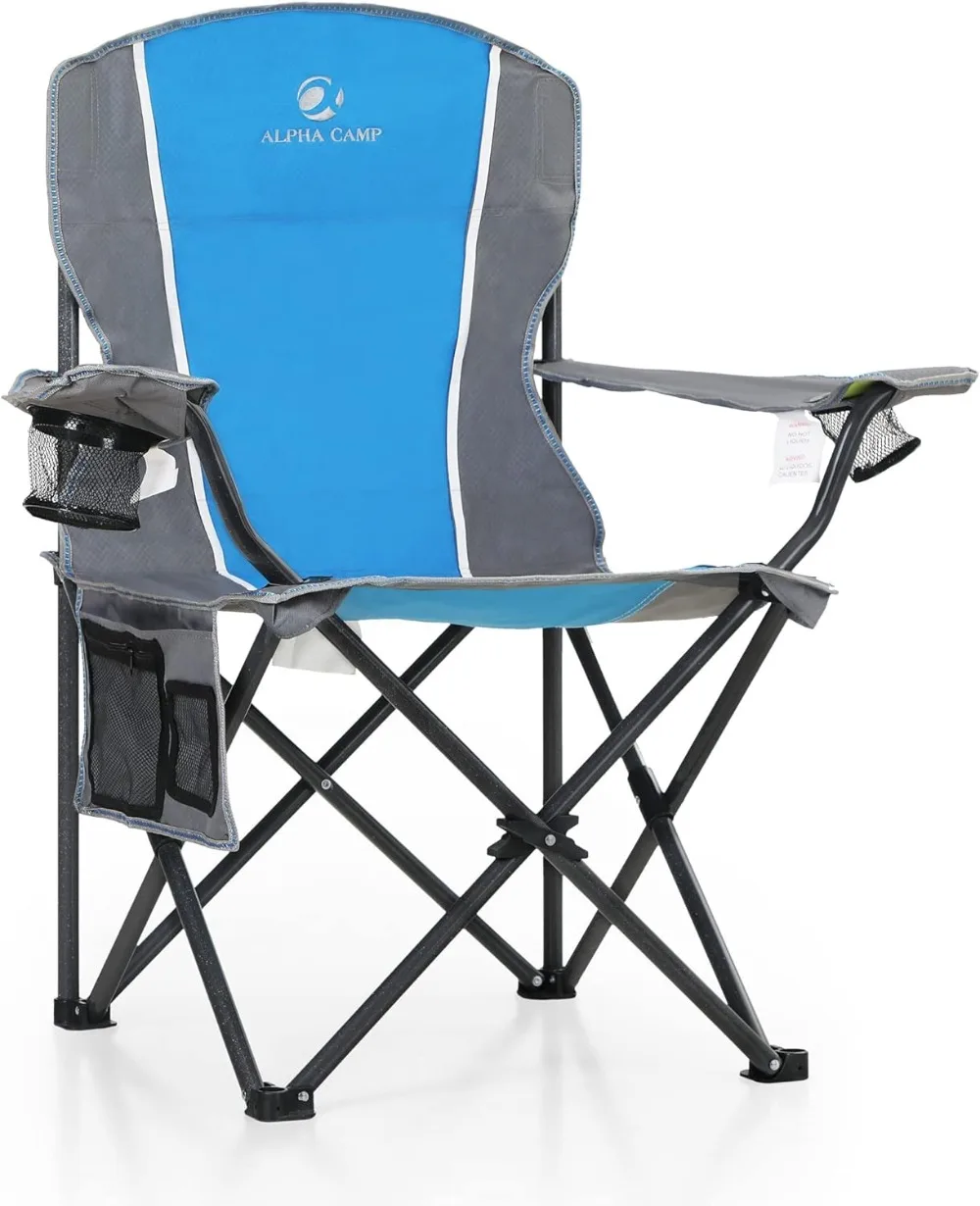 

LET'S CAMP Oversized Outdoors Folding Camping Chair Heavy Duty Arm Chair with Cup Holder and Storage Bag, 350 LBS Weight