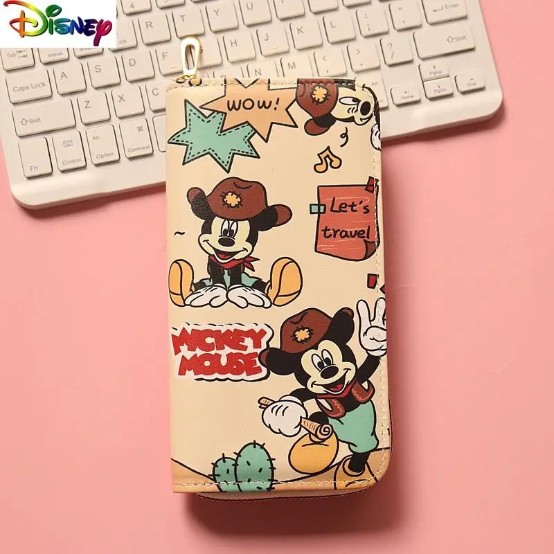 Disney Fashion High Quality PU Long Zipper Cartoon Mickey Stitch Cute Wallet Student Storage Wallet