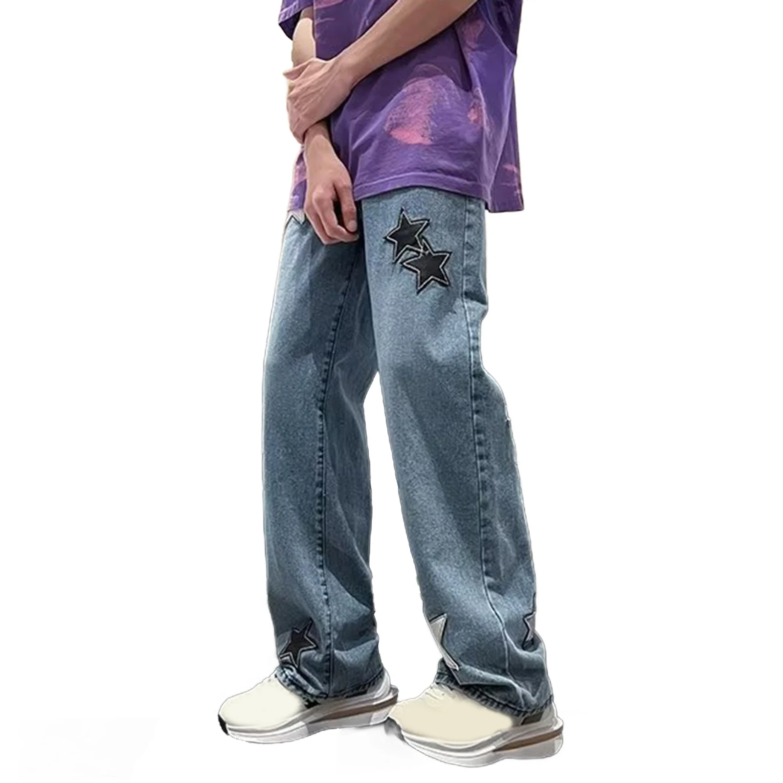 

Y2K винтажные мужские корейские синие строгие прямые брюки со звездами широкие джинсы гранж джинсовые брюки женская одежда