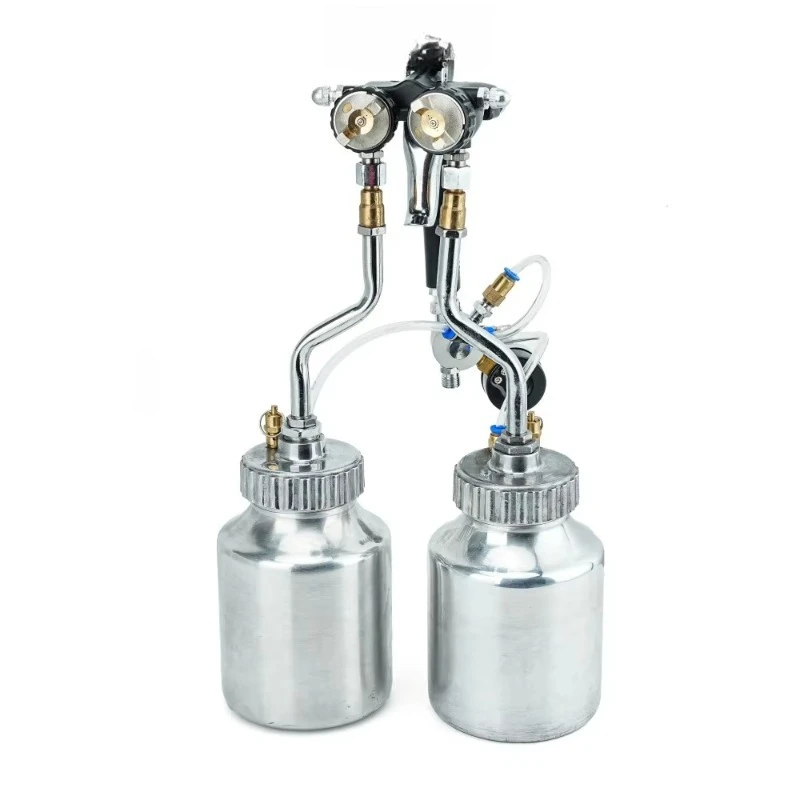 HVLP  PT-29B Double Nozzle 1.3mm Air Spray Gun Pressure Feed Spray Paint Chrome Painting Dual Head Pneumatic Pressure Sprayer