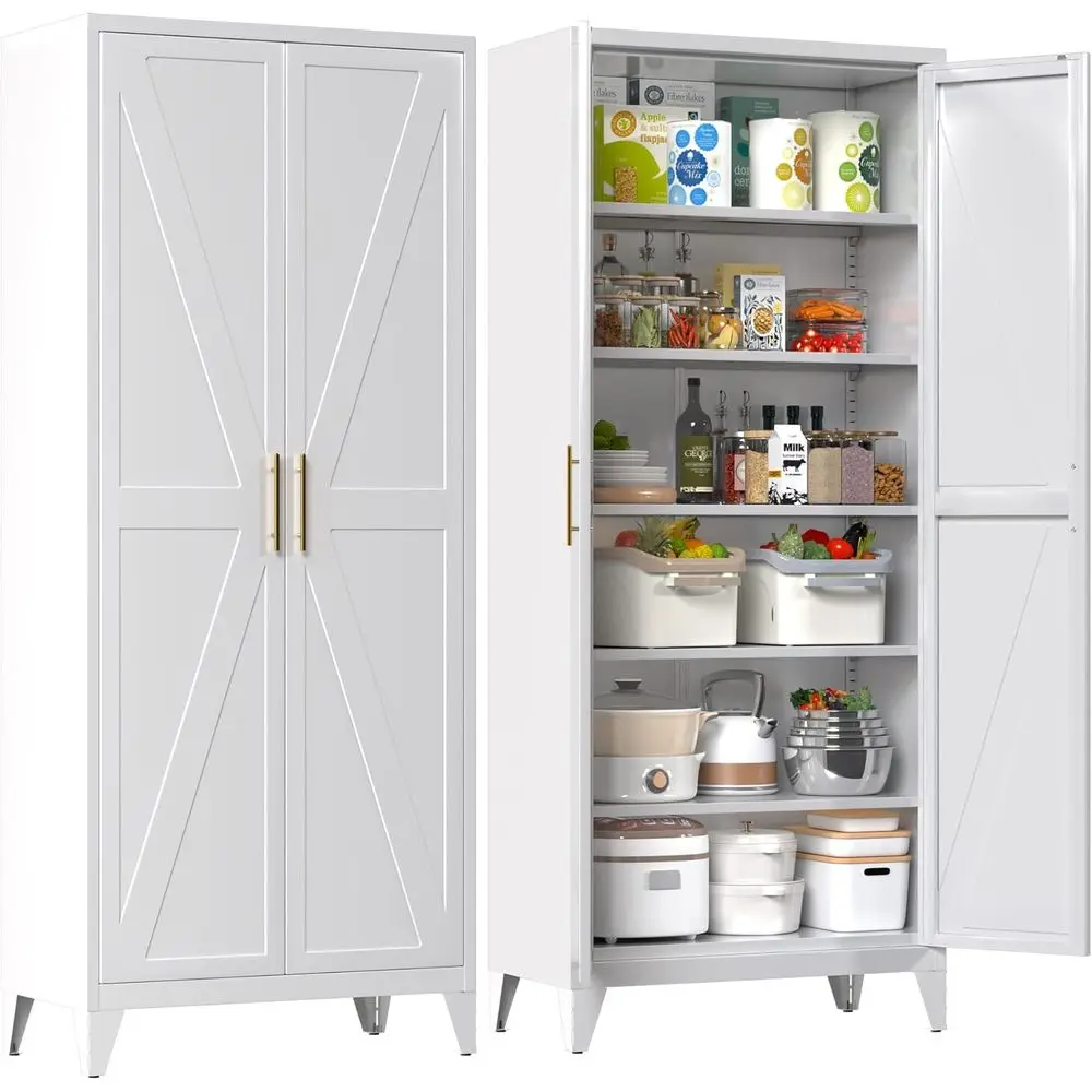 

75 High Metal Kitchen Pantry Cabinet with 5 Adjustable Shelves, White, Assembly Required