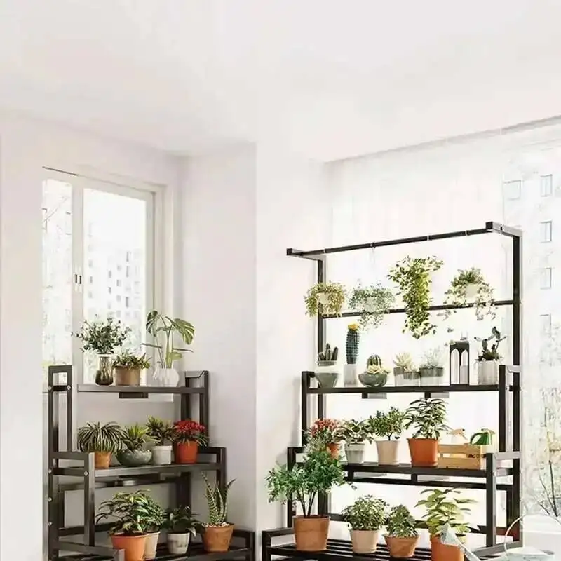 

Shelf Tiered Display Plant Rack Universal Outdoor Metal Square Plant Rack Shelf Luxury Black Plantenrek Balcony Furniture