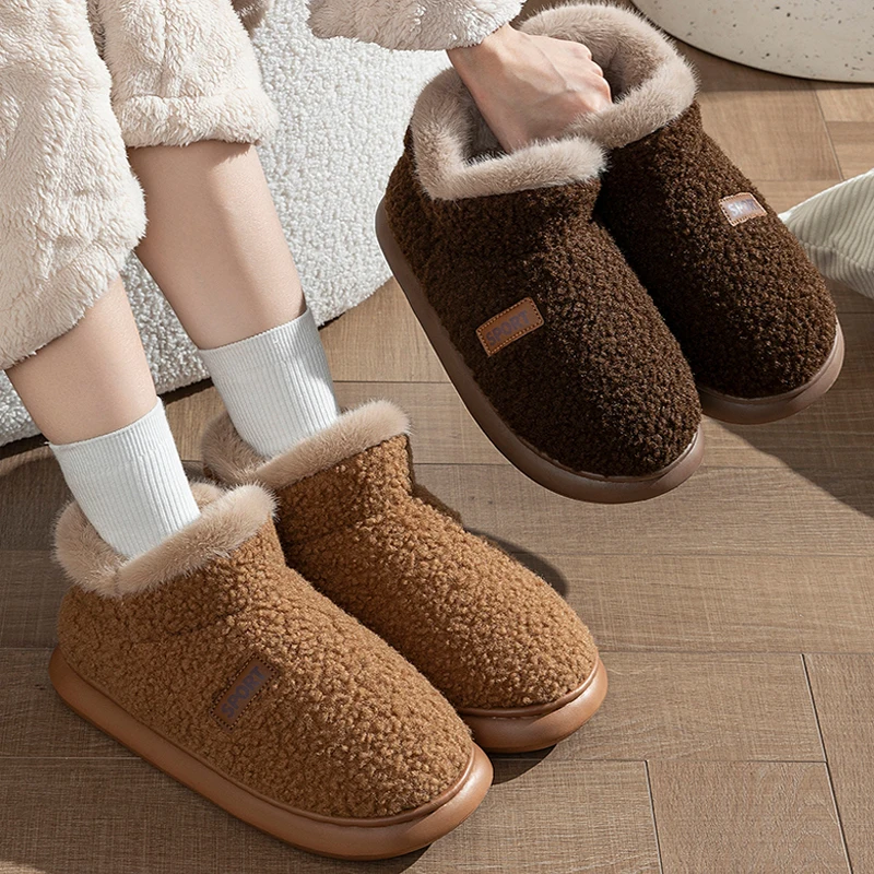 Winterhausschuhe für Damen und Herren, dicke Sohle, Plüsch, knöchelhohe Stiefel, lässige, warme Hausschuhe für drinnen und draußen, rutschfeste Paar-Schneestiefel. – Detail 2
