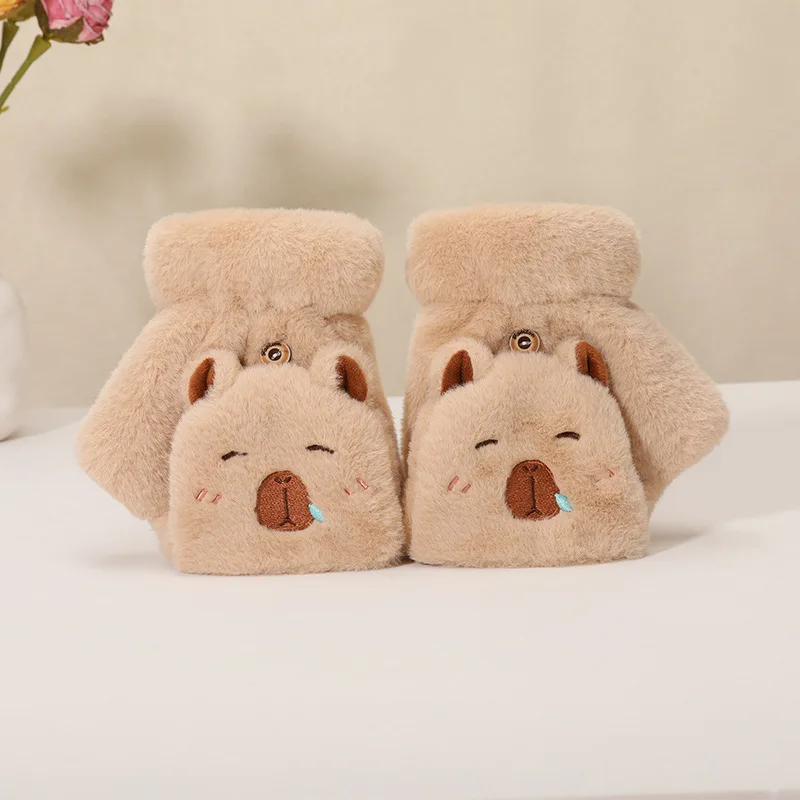 

Перчатки капибары для девочек и мальчиков, перчатки с полупальцами, каваи, зимние детские уличные аксессуары, варежки, детский подарок на Рождество, день рождения, домашний подарок