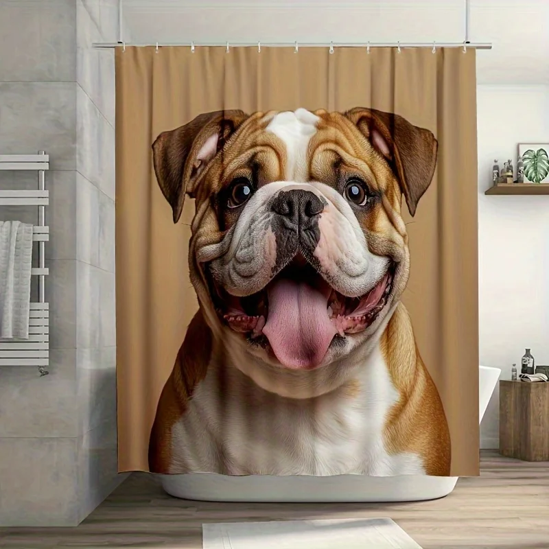 

1 шт., занавеска для душа Happy Smiling English Bulldog — легко чистится, яркий художественный принт для ванной комнаты, ванны и украшения окон