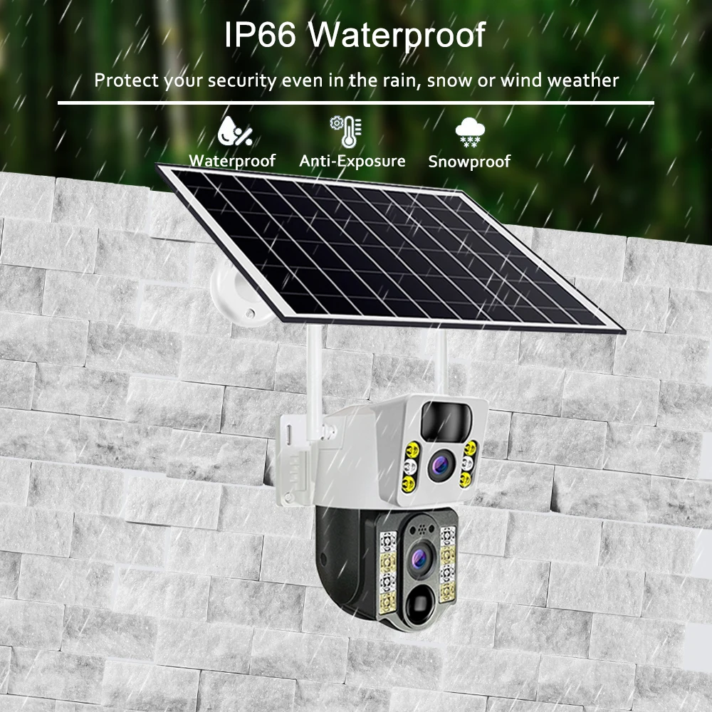 8PM Solar Camera 4K Dual lenses 4G Sim Wifi Outdoor Dual Lens PIR Human Detection IP66 Waterproof CCTV Video Surveillence