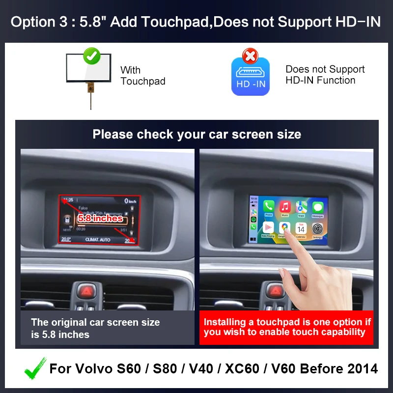 Wireless CarPlay For Volvo S60 S80 V40 XC60 V60 Before 2014 ,With Android Auto Mirror Link IOS Airplay Navigation,USB Player image 3