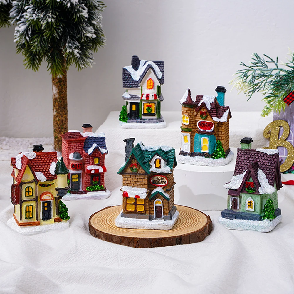 زخرفة منزل صغير مضيئة ، بناء قرية مصغرة ، زينة حفلات عيد الميلاد ، حرفة الراتنج متوهجة ، رومانسية ، الشتاء