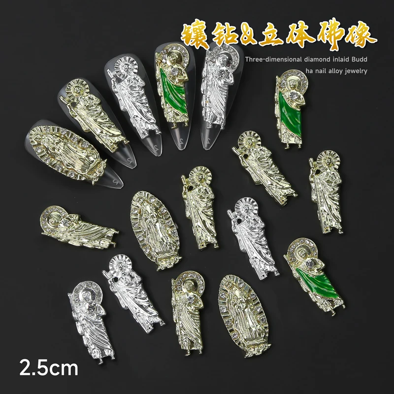 10 pz San Judas 3D charms per unghie 3 Colori-Verde/Argento/Oro Vergine Maria Nail Art Con Bling Diamante Metallo Gioielli per manicure jE-EH1 # 2