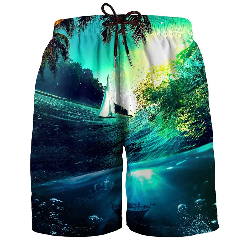 Hawaiian 3d Print Plants Beach Shorts For Men Boys Quick Dry Surf Board Shorts Bathing Suit Casual Summer Swimming Trunks