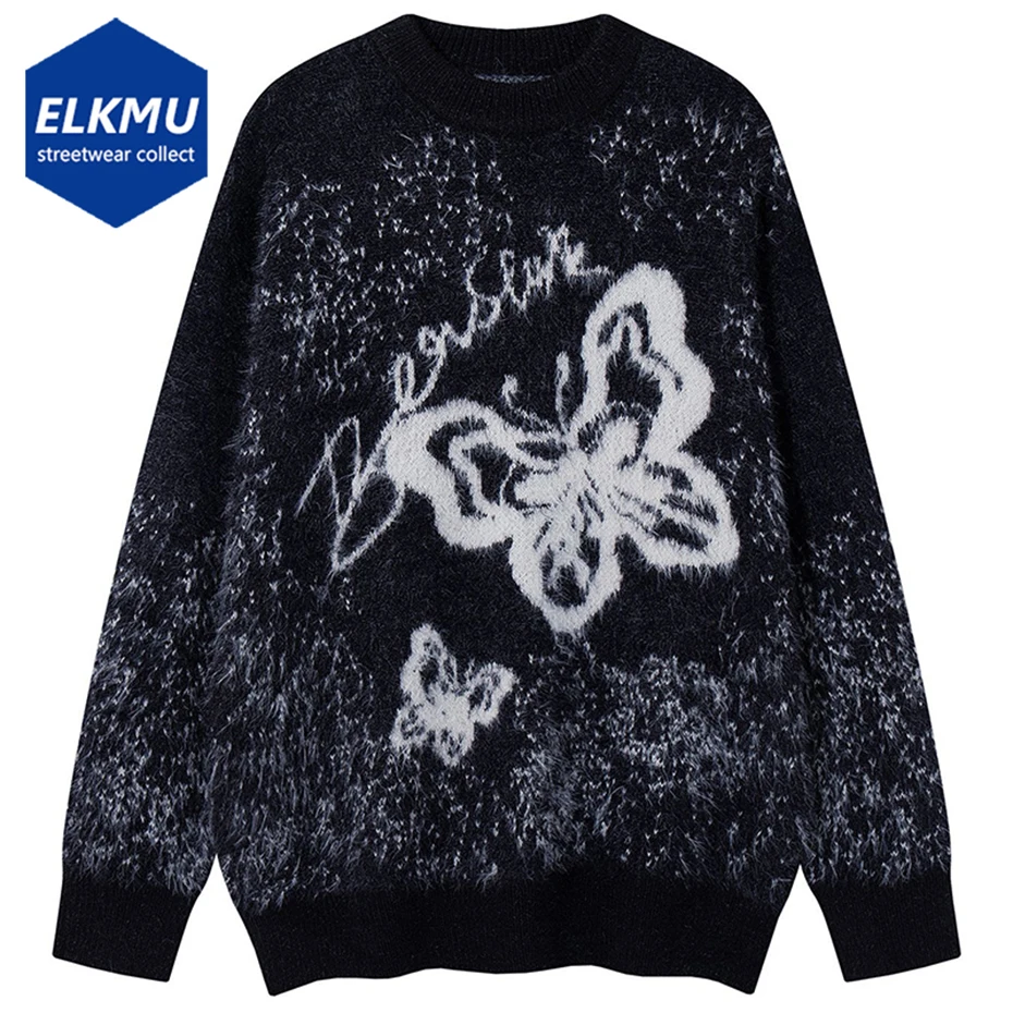 

Men Streetwear Harajuku Hip Hop Oversized Sweaters Butterfly Graphic Y2K Sweaters Knit Jumpers Casual Loose Sweaters Knitwear