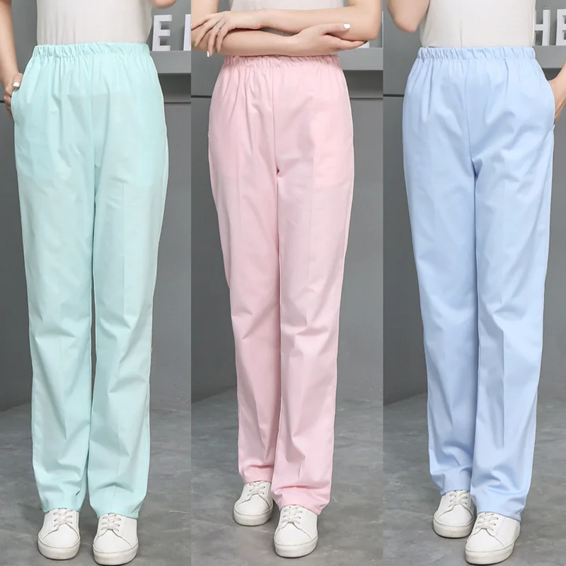 Solid Color Work High Quality Women's Elastic Waist Doctor White Scrub Spring Autumn Nurse Dental Care Uniform Pants