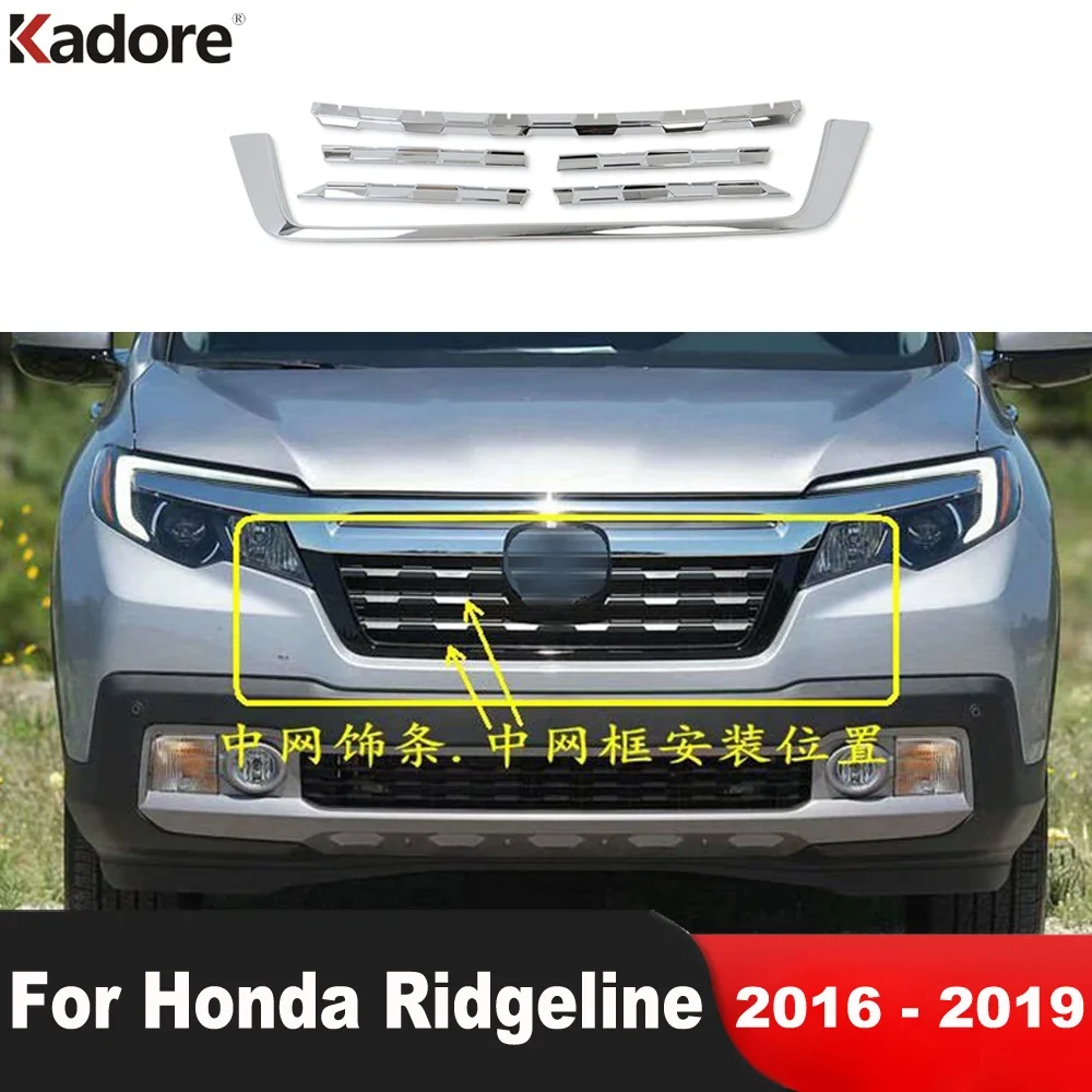 

Front Center Grille Grill Cover Trim For Honda Ridgeline 2016 2017 2018 2019 Chrome Car Racing Grills Mesh Strip Accessories