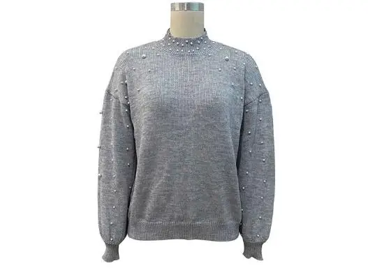 

2022 Autumn and Winter New Solid Color Nail Bead Sweater Pullover for Wearing Commuting Knitwear Female Clothing