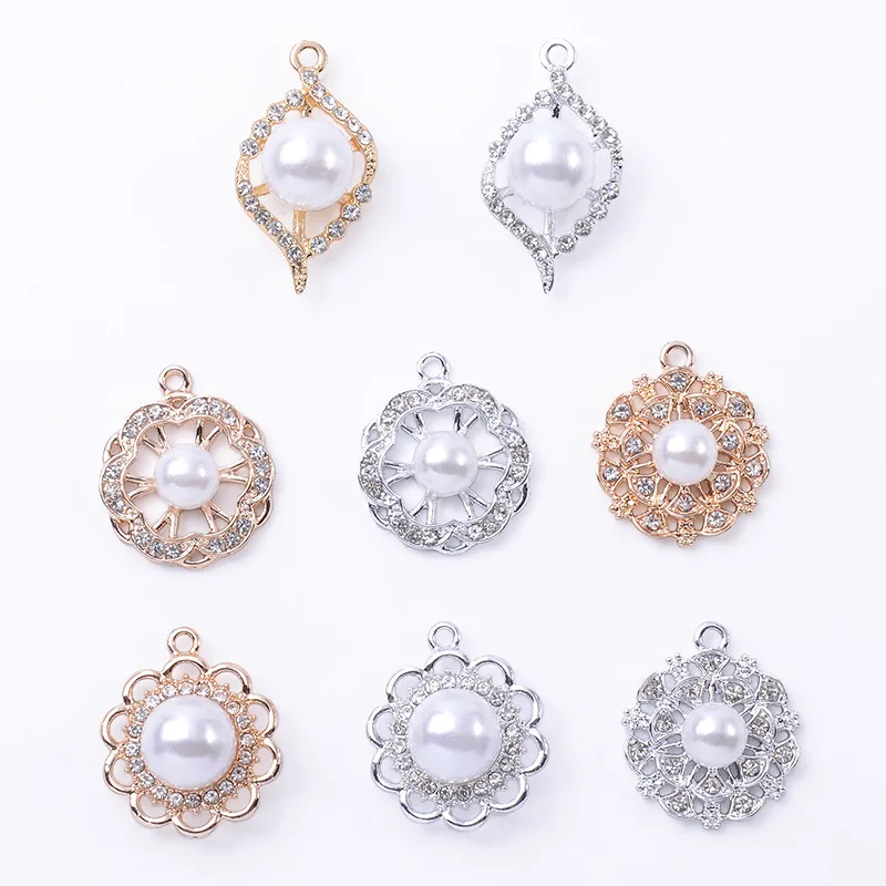Fashion light luxury round hollow pearl flower plate alloy accessories jewelry DIY bracelet necklace UV color retention pendant
