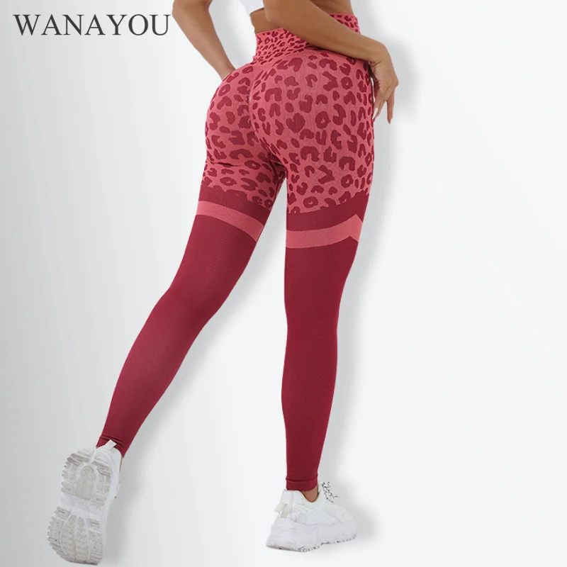 

WANAYOU Leopard Seamless Yoga Leggings Women Workout Running Sport Pants Push Up Hip Lift Fitness Gym High Waist Sports Tights