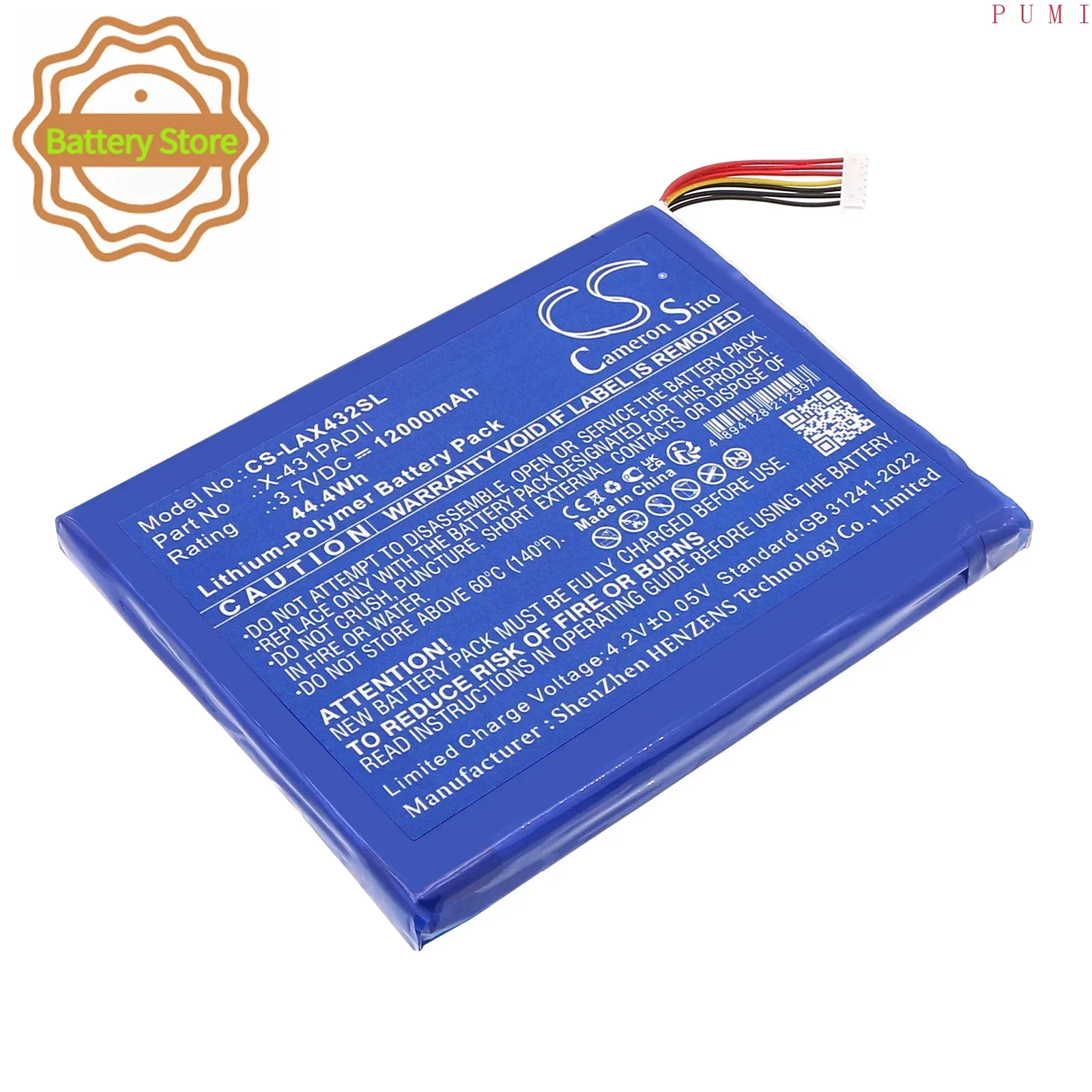 CS Replacement Battery for Launch Diagnostic Scanner X431 Pad 2,Diagnostic Scanner X431 Pad II PN:X-431PADI 12000mAh / 44.4Wh
