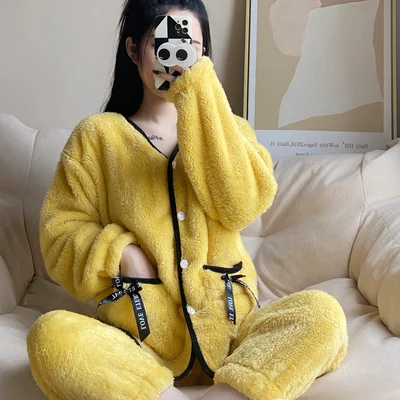 2022 Winter Nieuwe Mode Licht Luxe Pyjama Set Pyjama Vrouwen Verdikte Homewear Set Fashion Boutique Kleding Eenvoudige Stijl