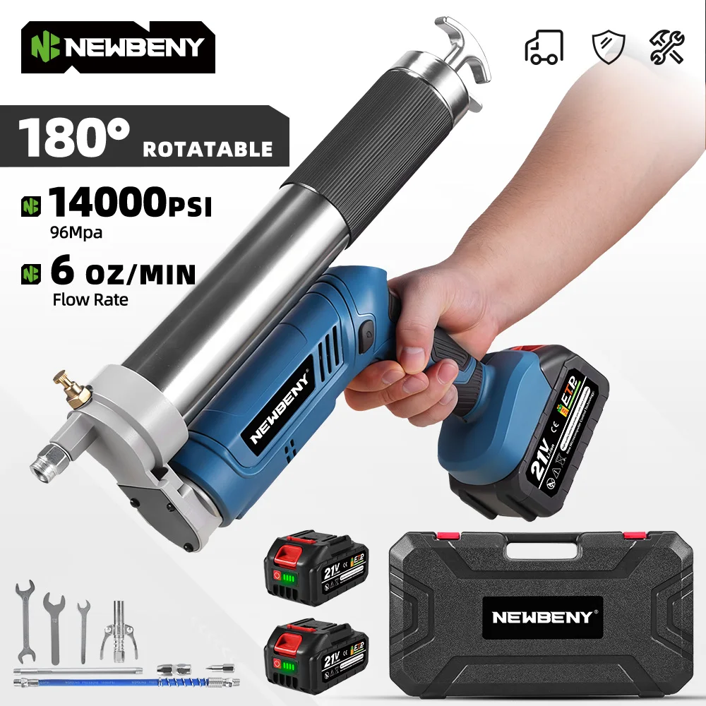 NewBeny Pistola per grasso elettrica a batteria 14000PSL 96Mpa Olio lubrificante per auto ad alta pressione Manutenzione auto per makita 21V batteria pin