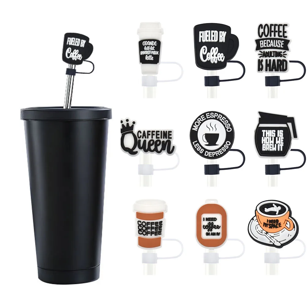 9PCS Cute cartoon Coffee cup Straw Covers Cap Compatible With Stanley 30&40Oz Cup10mm Straw Toppers Reusable Dust-Proof Straw Ca