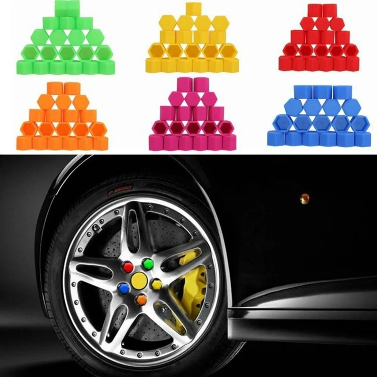 

20Pcs Wheel Bolts Covers Silicone Protective Caps 17mm Easy Install Tough Rubber Resistant Nut Protector Multiple Colors