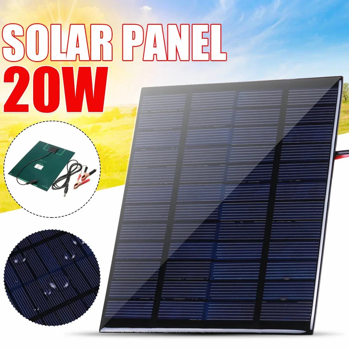 

20W Solar Charger, Carabiner, 12V Power Bank, Polysilicon Panel, Portable Outdoor