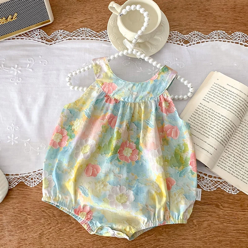 

Girls Casual Dresses Sleeveless Dress Toddler Girl Clothes Summer Dress for Girls Cotton Flower Print Newborn Baby Girl Romper