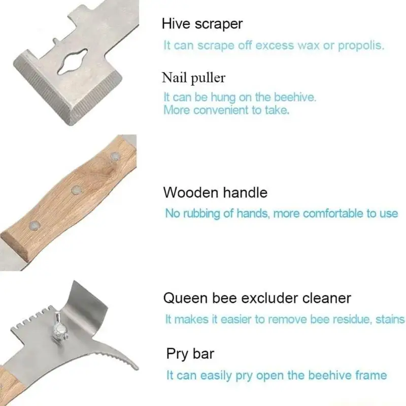 QX2E Professional Beekeeper Scraper 7 In 1 Multitool Zinc Alloy Hives Maintenance