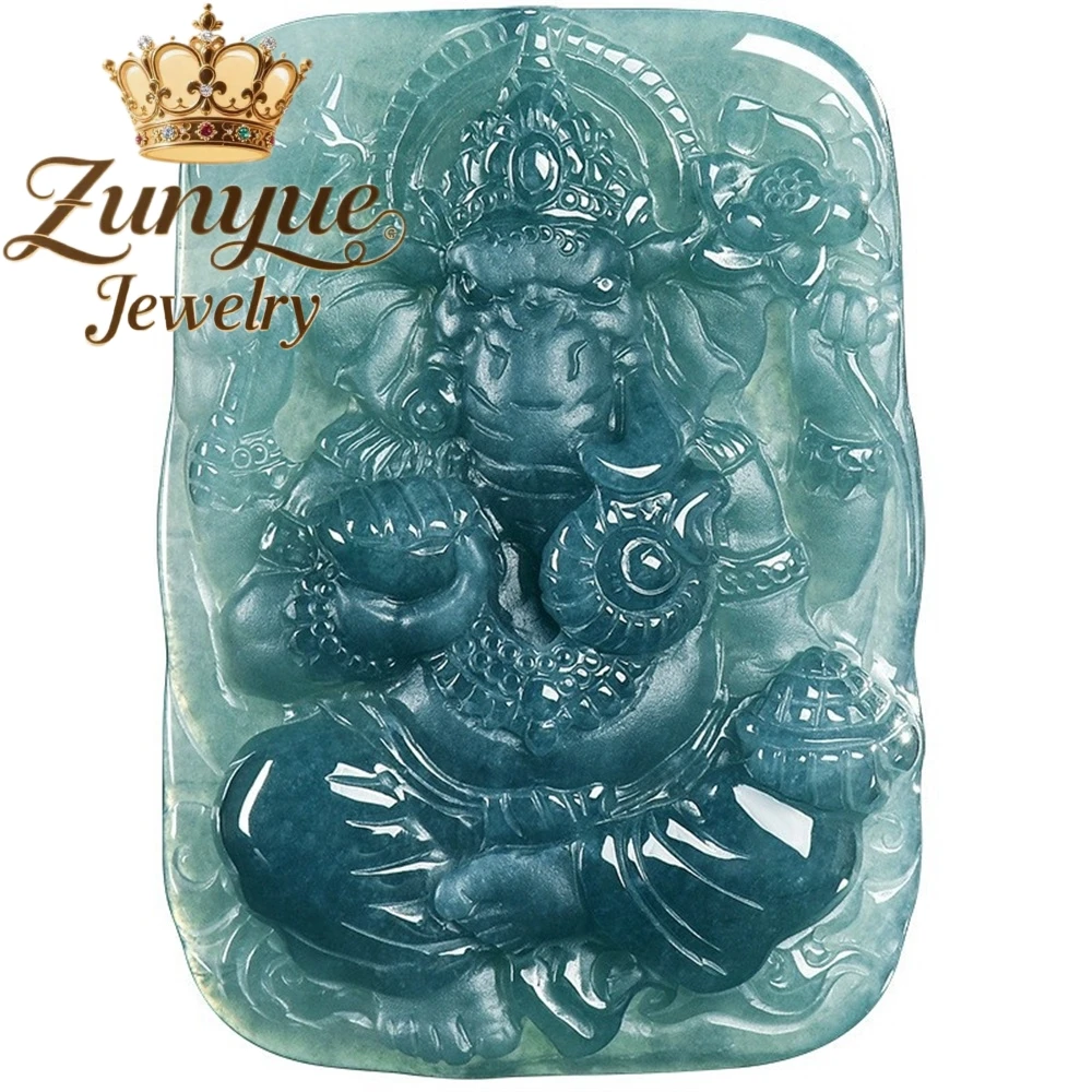 

Natural Blue Water Ice Jadeite Thailand Elephant God Pendant Luxury Quality Fashion Fine Jewelry Exquisite Amulets And Mascots