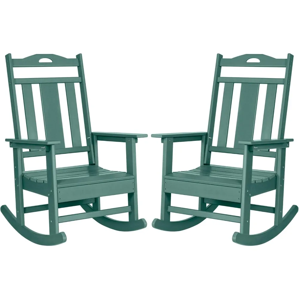 

HDPE Outdoor Rocking Chair Set of 2, All Weather Resistant Patio Rocker Chair with 350 lbs Heavy Duty, High Back Oversized Rocki
