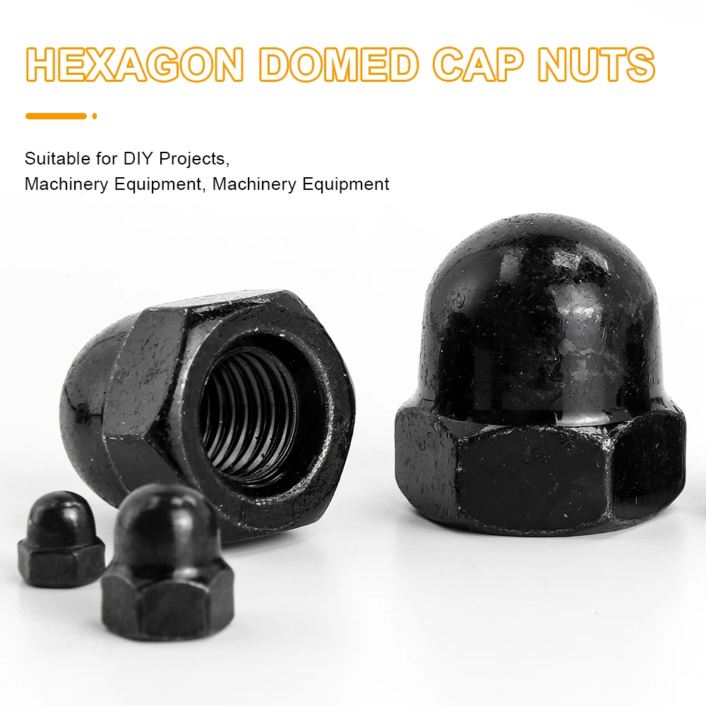 JUIDINTO 1-20pcs Black 304 Stainless Steel Hex Cap Dome Acorn Nuts Carbon Steel M3 M4 M5 M6 M8 M10 M12 M14 M16 M18 M20 DIN1587