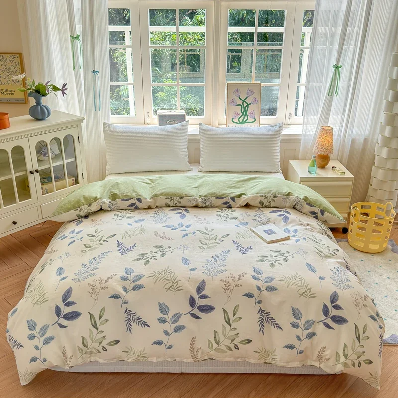 

Floral Printed Duvet Cover 1Piece- 100% Cotton Luxury Bedding, Pre-Washed for Softness, for Bedroom Decor - Zipper Closure