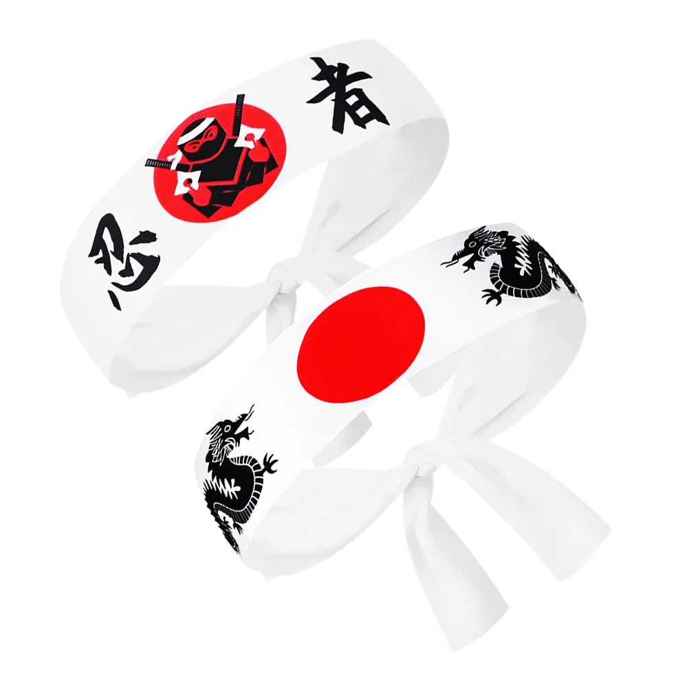 2 Pcs Karate Kid Costume Japanese Ninja Headscarf Samurai Headband Bandana