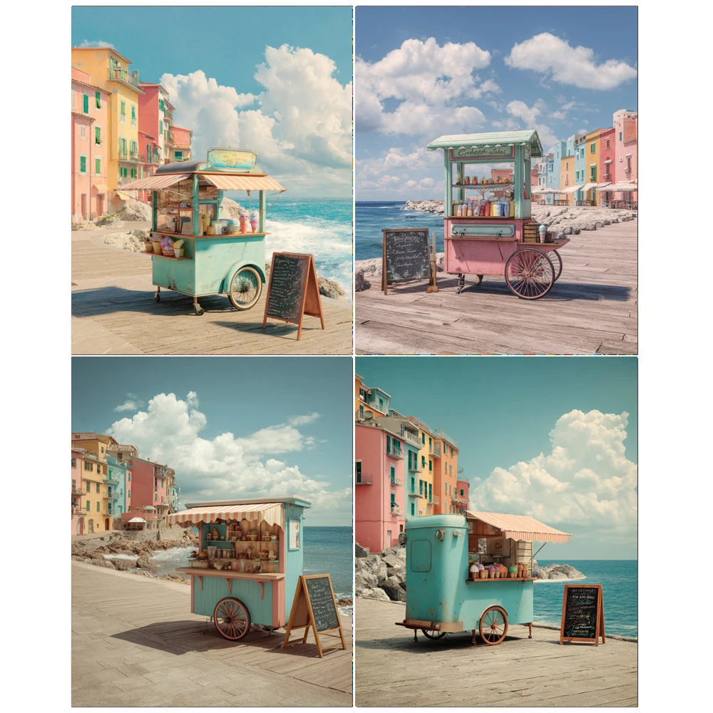 

Ручная роспись прибрежного грузовика для мороженого, набор для рисования по номерам, сделай сам, акриловая работа, холст, художественный подарок для дома