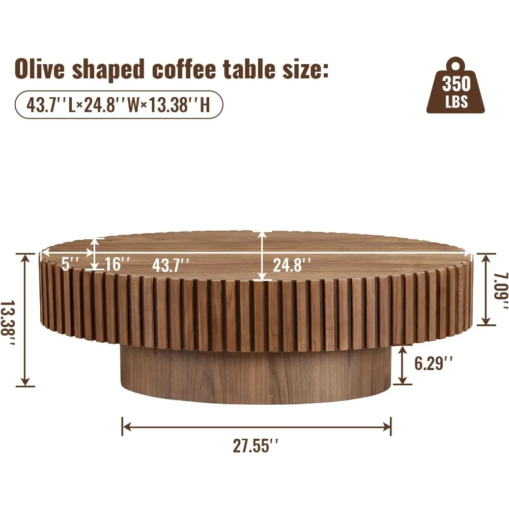 Fashionable olive shaped coffee table, multi scene, medium density board base and solid wood relief coffee table