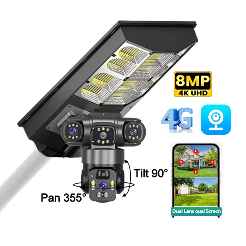 

4MP 4G Solar Street Light with Camera Dual Lens AI Motion Tracking