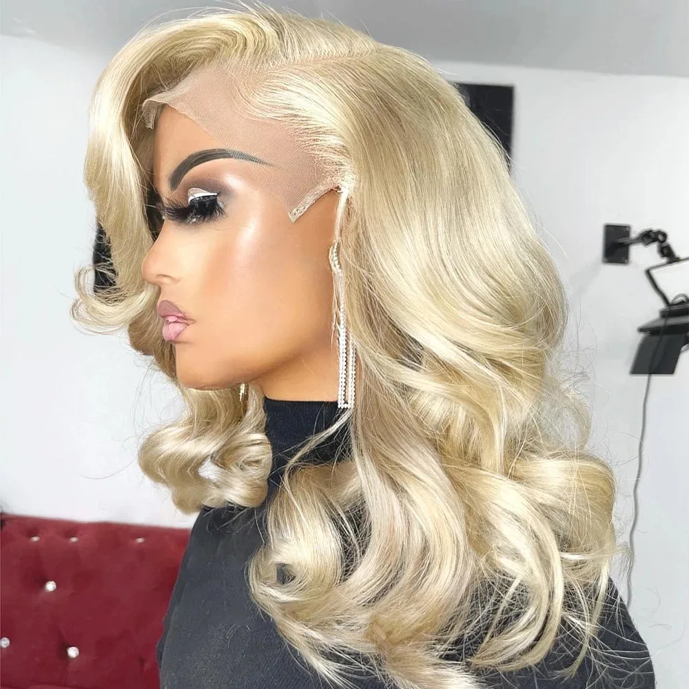 Short Wavy Lace Front Wigs 613 Blonde Wig Makeup Daily Use Synthetic And Blend 13x4 HD Lace Front Wigs For Women On Clearance