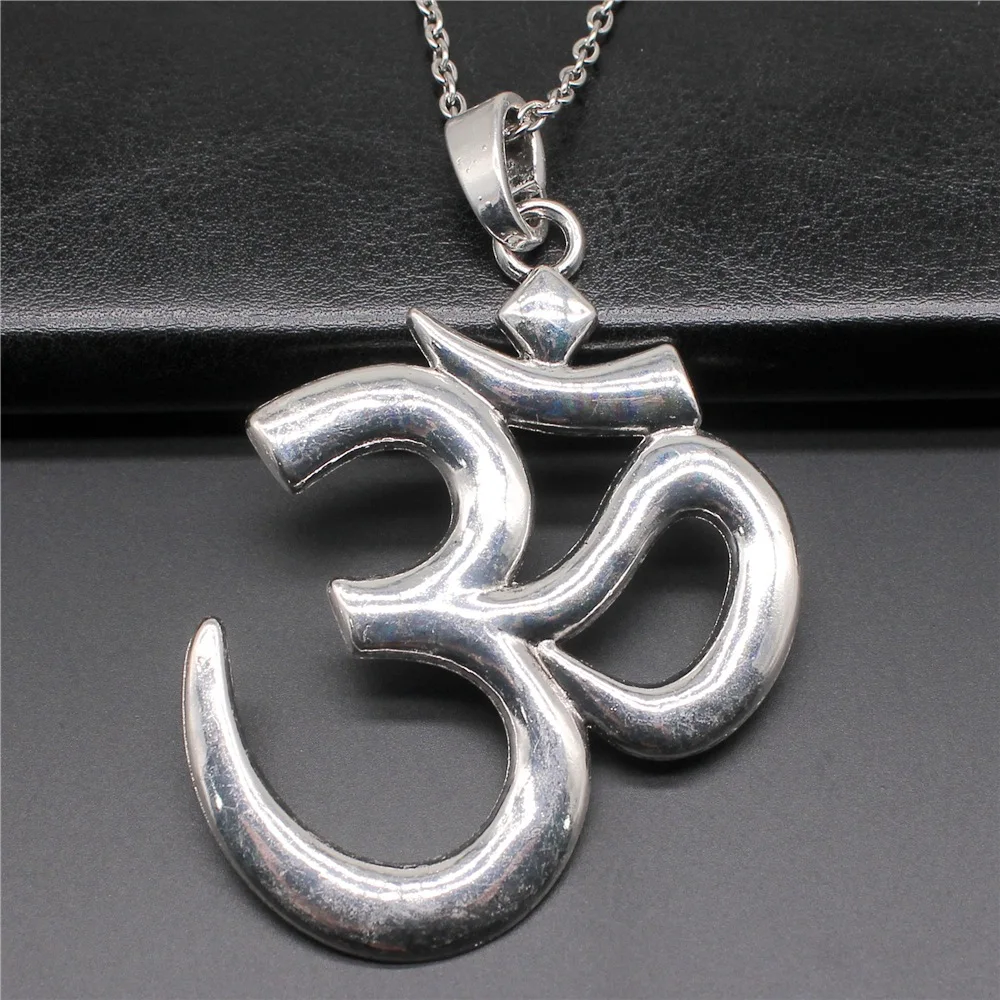2 Colors 75x56mm Large Om Yoga Symbol Pendant Necklace For Women Men Long Chain Necklace Jewelry Accessories