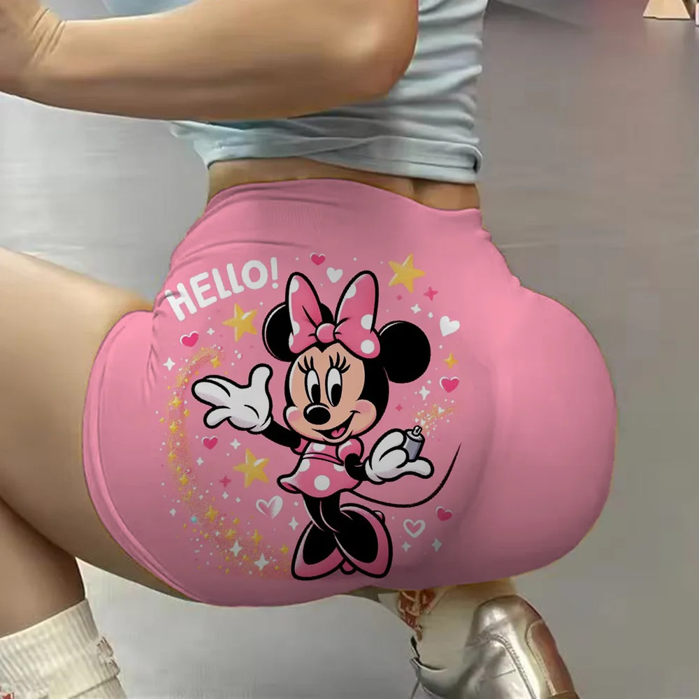 Mickey Friends Pattern High Waist Yoga Tight Shorts for Women Sports Fitness Workout Gym Leggings