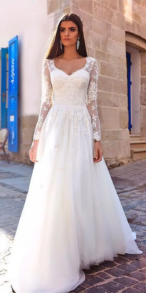 Lange vestidos de novia Brautkleider 2023 mit langen Ärmeln Brautkleid Robe de mariee a-line U-Ausschnitt elegant in voller Länge