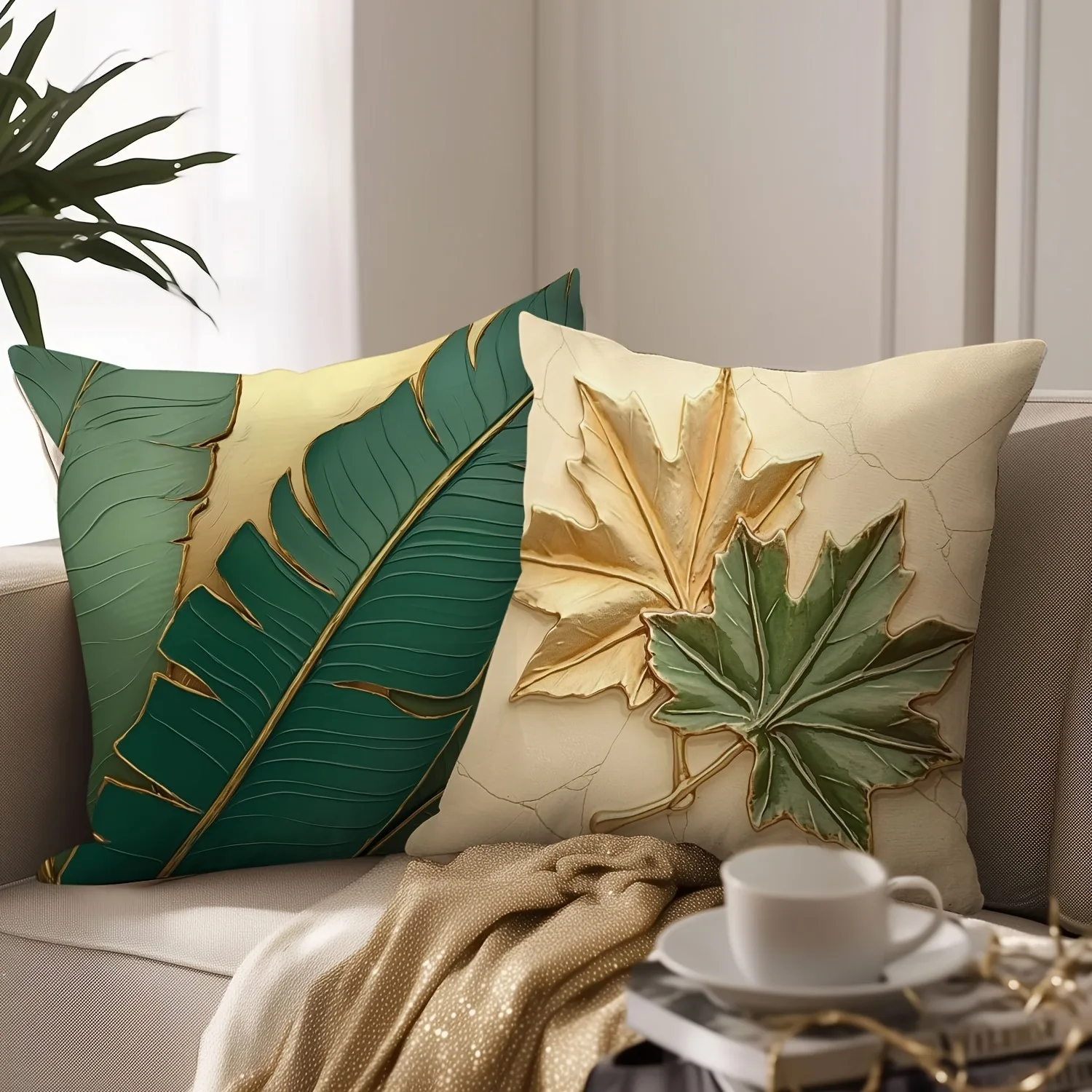 Leaf printed pillowcase modern home room decoration living room sofa cushion cover without pillow core polyester material
