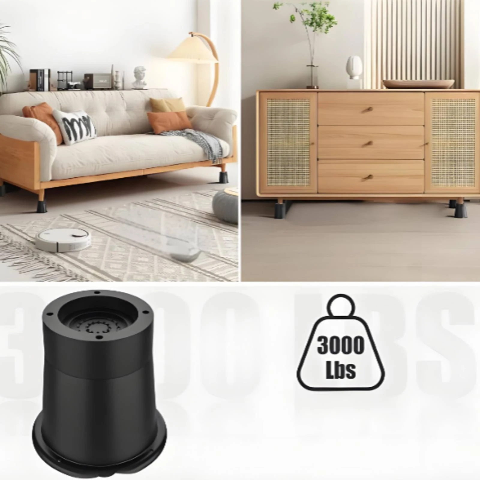 4 Pieces Furniture Leg Riser Tapered Bed Riser Furniture Lift Block Round Home Accessory Black - view 4