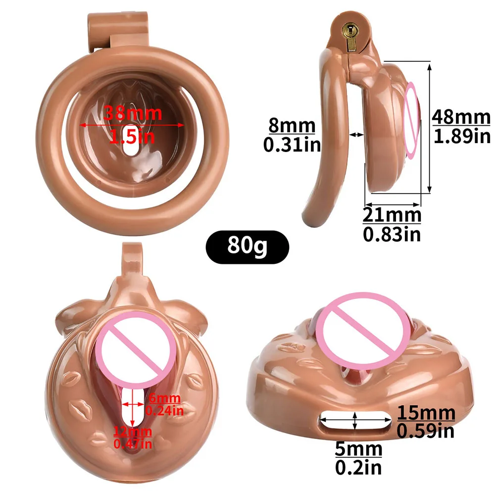 FAAK Plastic Realistic Clitoris Chastity Cage With 4 Sizes Penis Ring BDSM Sex Toys For Men Light Cock Cage With Sexy Labia