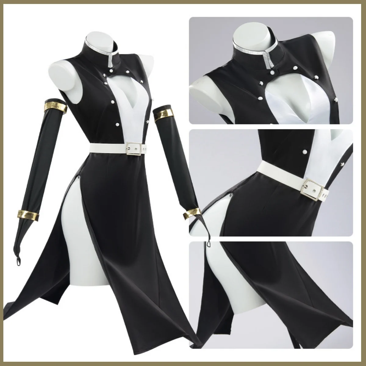 أنيمي Uzui Tengen تأثيري حلي شعر مستعار فريق موحد شق أسود بلا أكمام فستان الكبار امرأة مثير كرنفال بدلة تنكرية