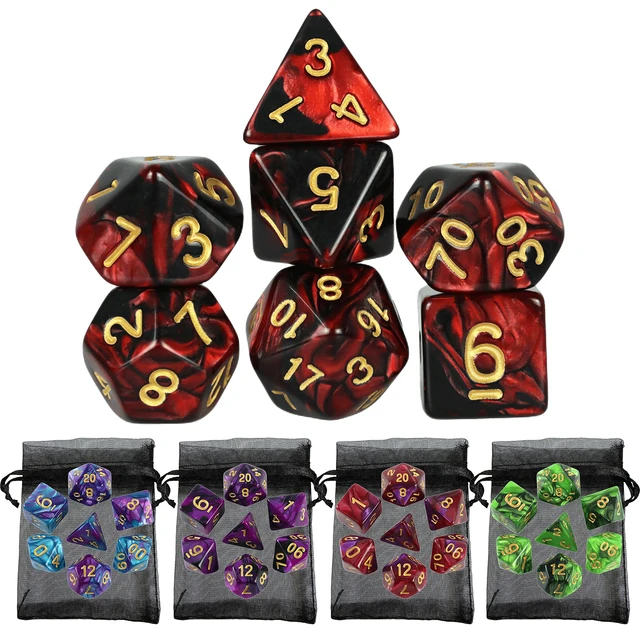 Zestaw Kości do Gry D&D, Kości do Gier Fabularnych, Kości Mieszane Kolory, Zestaw Kości z Woreczkiem, 9 Różnych Stylów, Idealne do Przenośnych Gier RPG TRPG