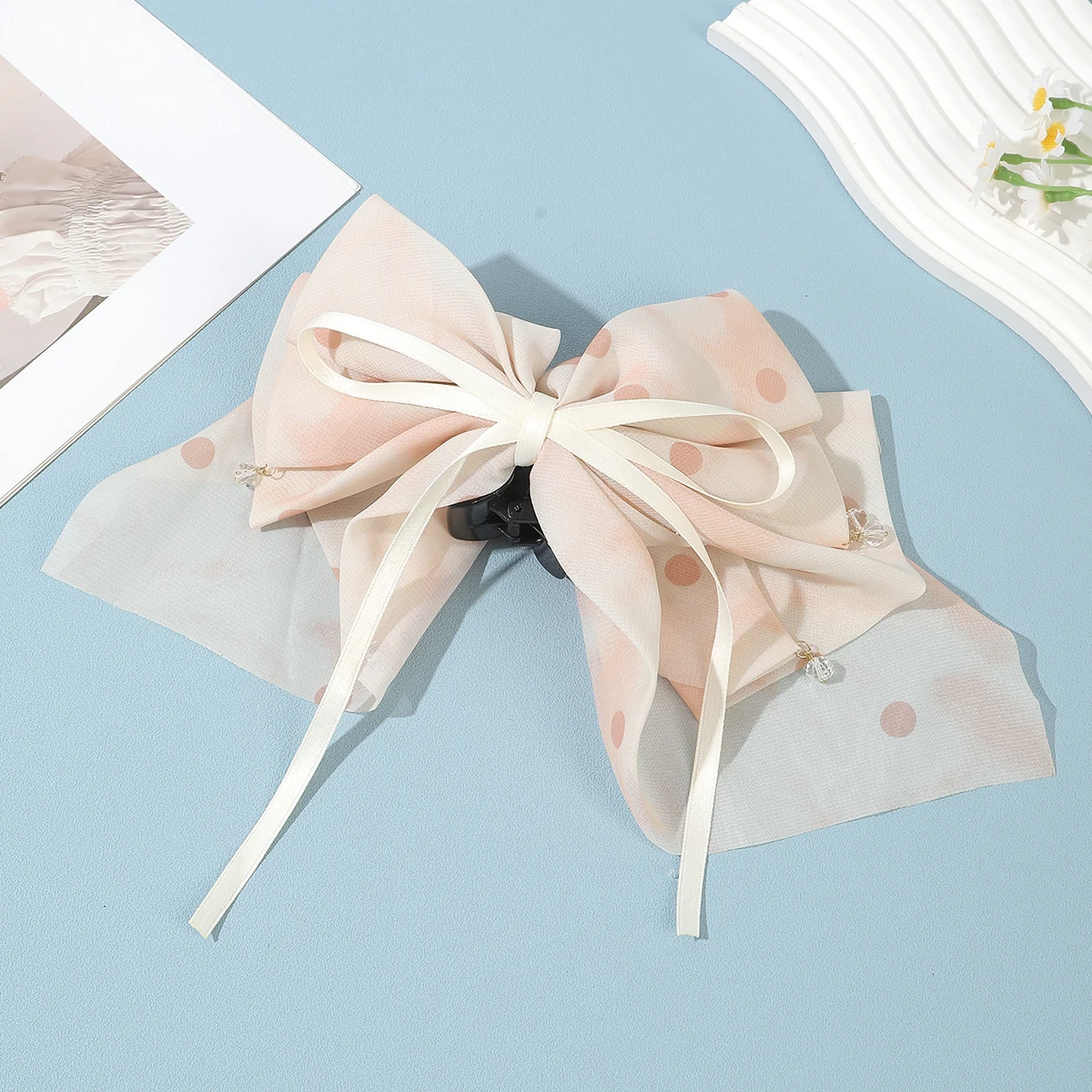 AWAYTR サテンリボン大蝶ネクタイポニーテール髪爪カニヘアアクセサリー女性のためのヘアクリップヘアピンガールバレッタ